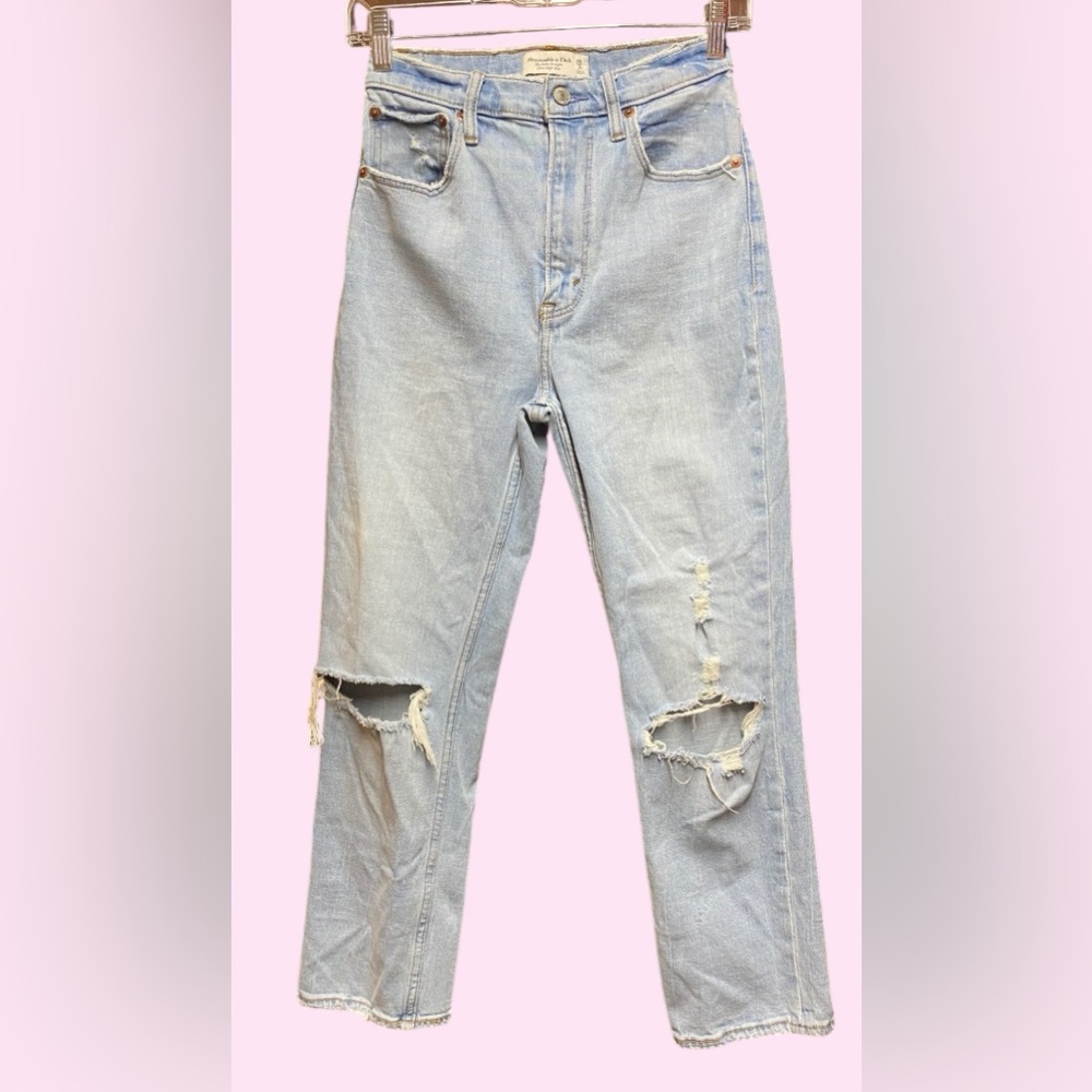 Abercrombie & Fitch Light Blue Ripped Straight Leg Jeans Size 2R